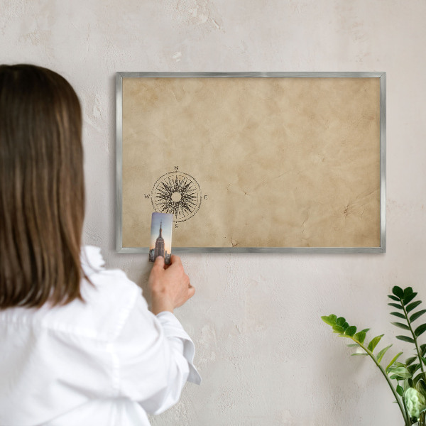 Tableau magnétique décoratif avec cadre argenté Rose des vents