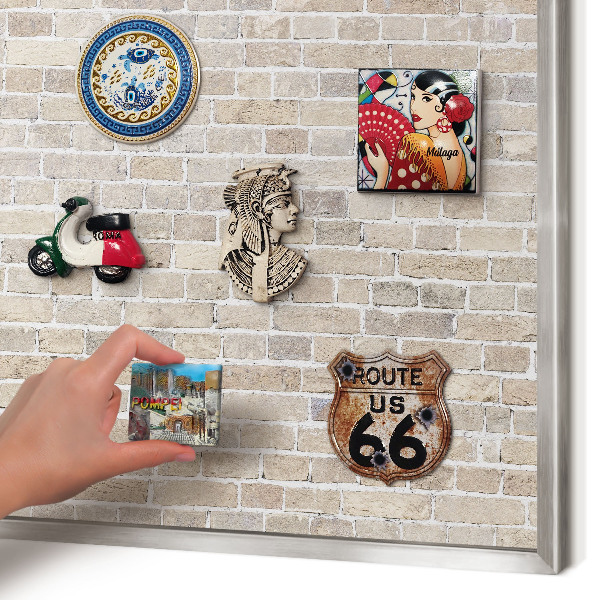 Tableau magnétique décoratif avec cadre argenté Motif brique