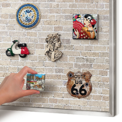 Tableau magnétique décoratif avec cadre argenté Motif brique