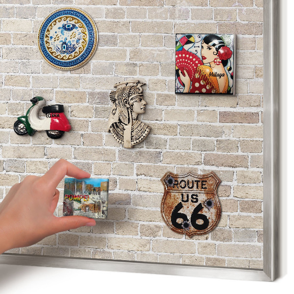 Tableau magnétique décoratif avec cadre argenté Motif brique