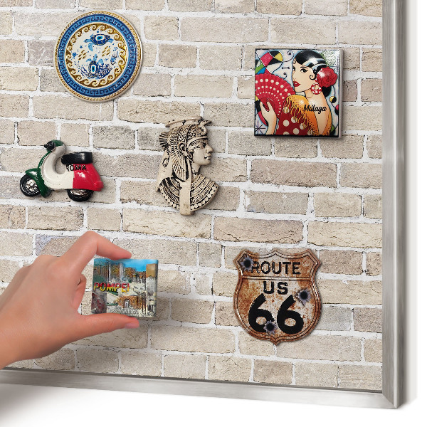 Tableau magnétique décoratif avec cadre argenté Motif brique