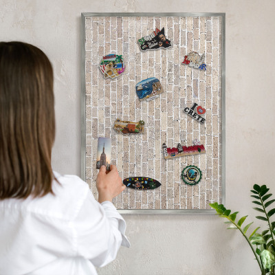 Tableau magnétique décoratif avec cadre argenté Motif brique