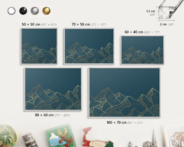 Tableau pour collection d'aimants cadre argenté Minimalisme montagnard