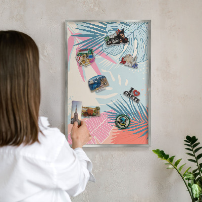 Tableau magnétique décoratif avec cadre argenté Abstraction tropicale