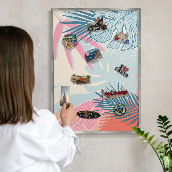 Tableau magnétique décoratif avec cadre argenté Abstraction tropicale
