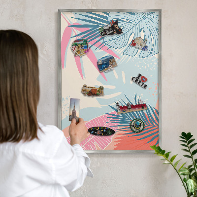 Tableau magnétique décoratif avec cadre argenté Abstraction tropicale