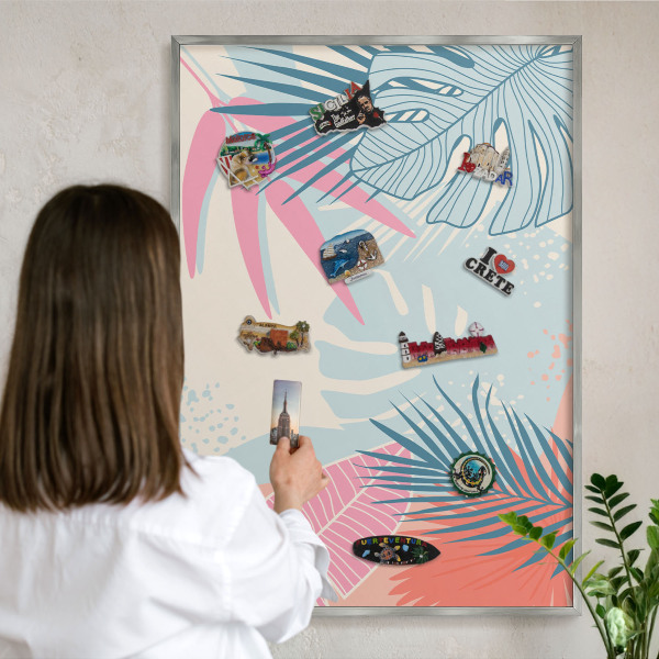 Tableau magnétique décoratif avec cadre argenté Abstraction tropicale