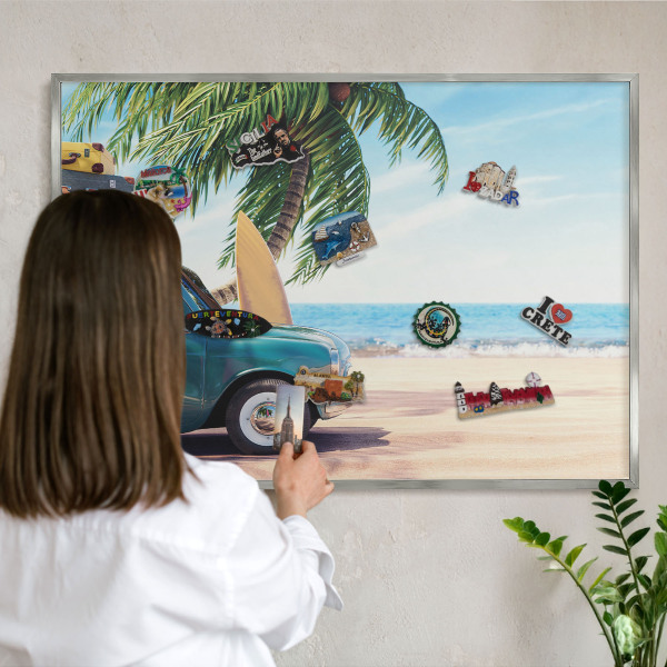 Tableau pour collection d'aimants cadre argenté Paix des vacances