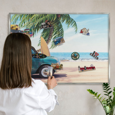 Tableau pour collection d'aimants cadre argenté Paix des vacances