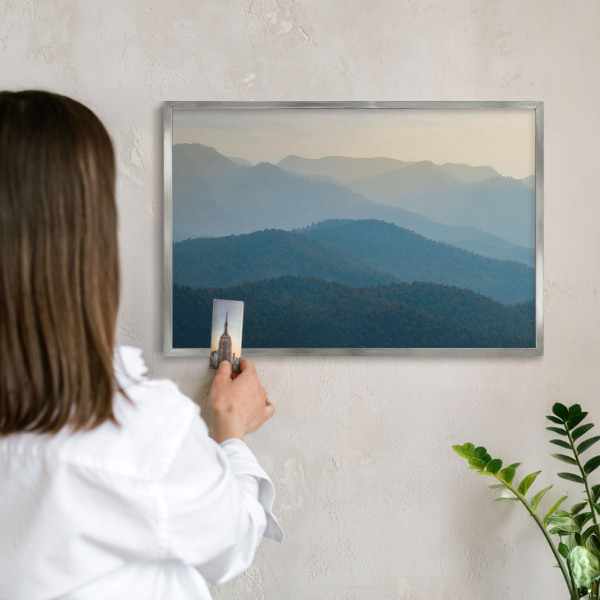 Tableau magnétique décoratif avec cadre argenté Vues sur la montagne