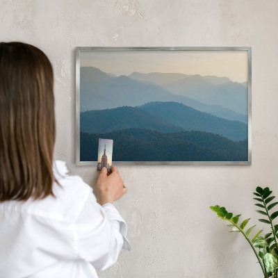 Tableau magnétique décoratif avec cadre argenté Vues sur la montagne