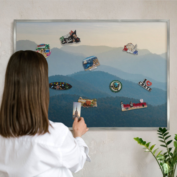 Tableau magnétique décoratif avec cadre argenté Vues sur la montagne