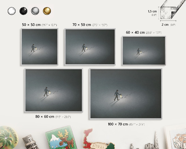 Tableau pour collection d'aimants cadre argenté Randonnée nocturne