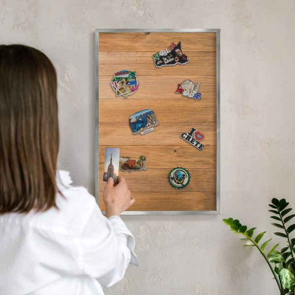 Tableau magnétique décoratif avec cadre argenté Texture bois