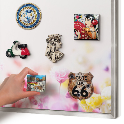 Tableau pour collection d'aimants cadre argenté Fleurs pastel