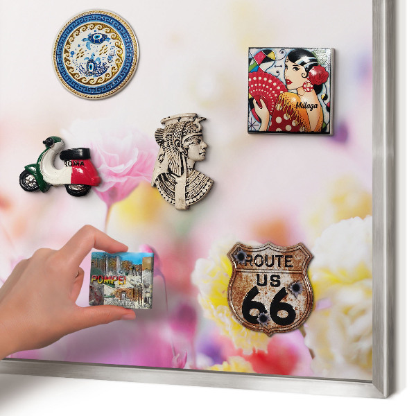 Tableau pour collection d'aimants cadre argenté Fleurs pastel