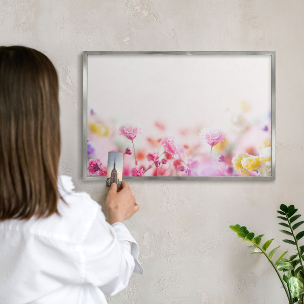 Tableau pour collection d'aimants cadre argenté Fleurs pastel