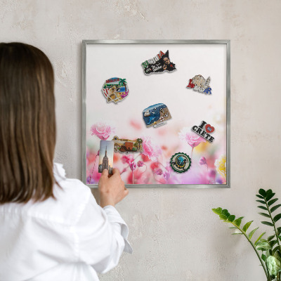 Tableau pour collection d'aimants cadre argenté Fleurs pastel