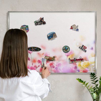 Tableau pour collection d'aimants cadre argenté Fleurs pastel