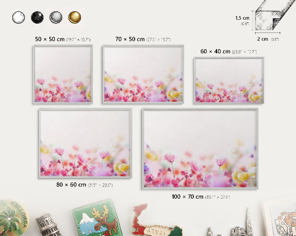 Tableau pour collection d'aimants cadre argenté Fleurs pastel