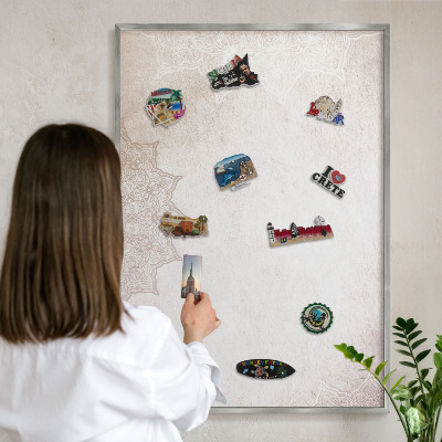 Tableau pour collection d'aimants cadre argenté Motifs ethniques