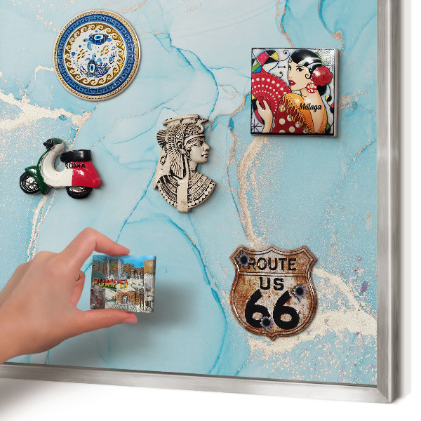 Tableau magnétique décoratif avec cadre argenté Élégance turquoise
