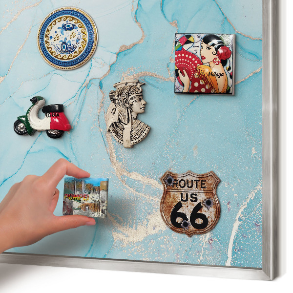 Tableau magnétique décoratif avec cadre argenté Élégance turquoise