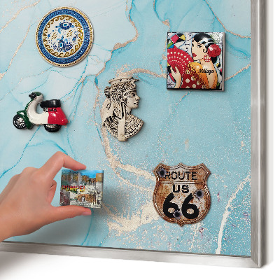 Tableau magnétique décoratif avec cadre argenté Élégance turquoise