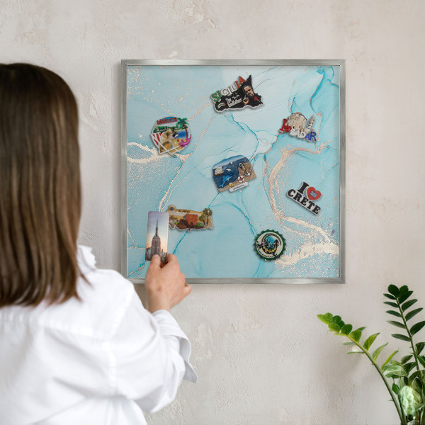 Tableau magnétique décoratif avec cadre argenté Élégance turquoise