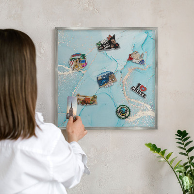 Tableau magnétique décoratif avec cadre argenté Élégance turquoise