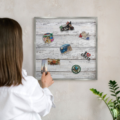 Tableau magnétique décoratif avec cadre argenté Bois rustique