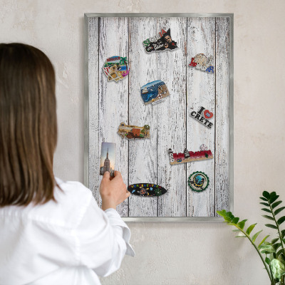 Tableau magnétique décoratif avec cadre argenté Bois rustique