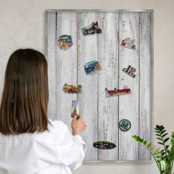 Tableau magnétique décoratif avec cadre argenté Bois rustique