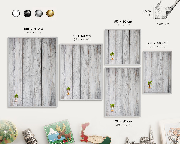 Tableau magnétique décoratif avec cadre argenté Bois rustique
