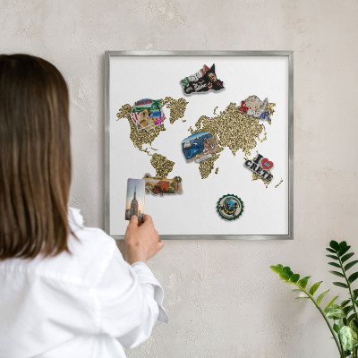 Tableau pour collection d'aimants cadre argenté Carte du monde
