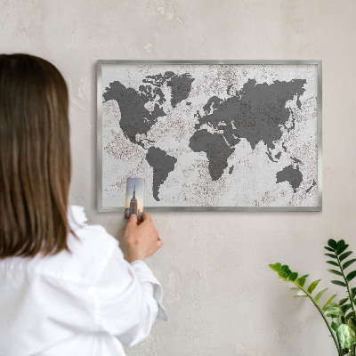 Tableau magnétique décoratif avec cadre argenté Carte du monde