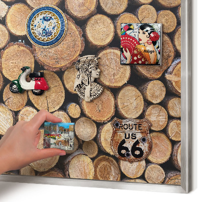 Tableau pour collection d'aimants cadre argenté Cercles en bois