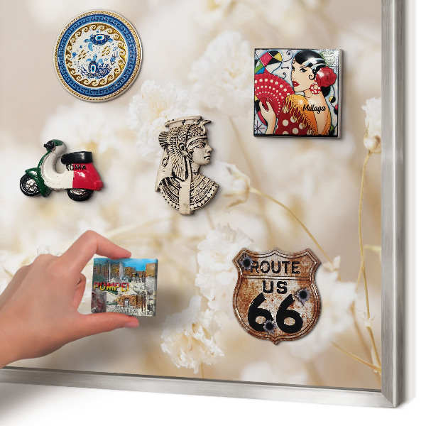 Tableau pour collection d'aimants cadre argenté Fleurs beiges