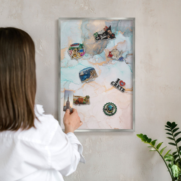 Tableau magnétique décoratif avec cadre argenté Formes pastel