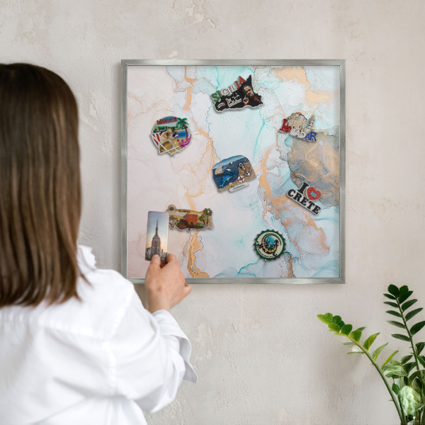 Tableau magnétique décoratif avec cadre argenté Formes pastel