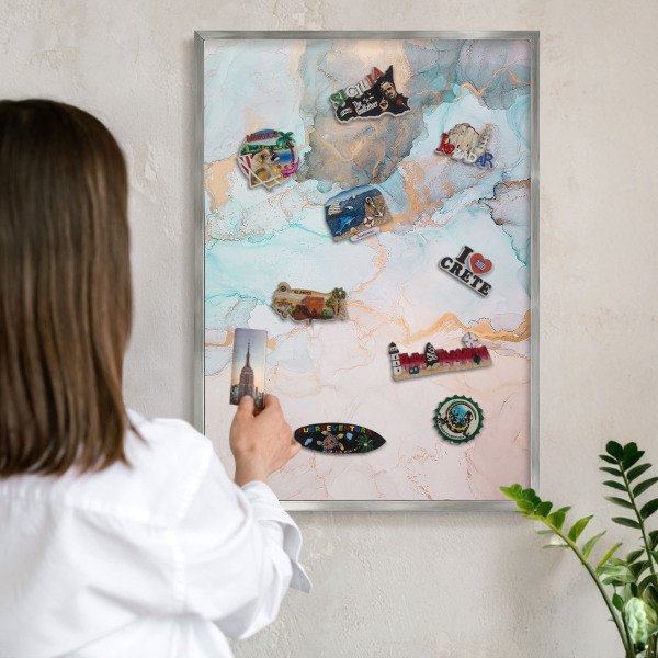 Tableau magnétique décoratif avec cadre argenté Formes pastel