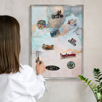 Tableau magnétique décoratif avec cadre argenté Formes pastel