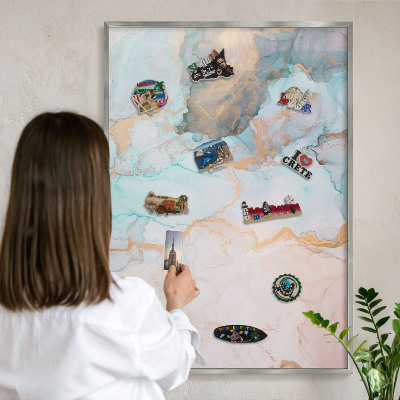 Tableau magnétique décoratif avec cadre argenté Formes pastel