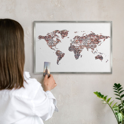 Tableau magnétique décoratif avec cadre argenté Le monde de briques