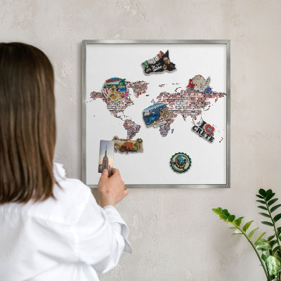 Tableau magnétique décoratif avec cadre argenté Le monde de briques