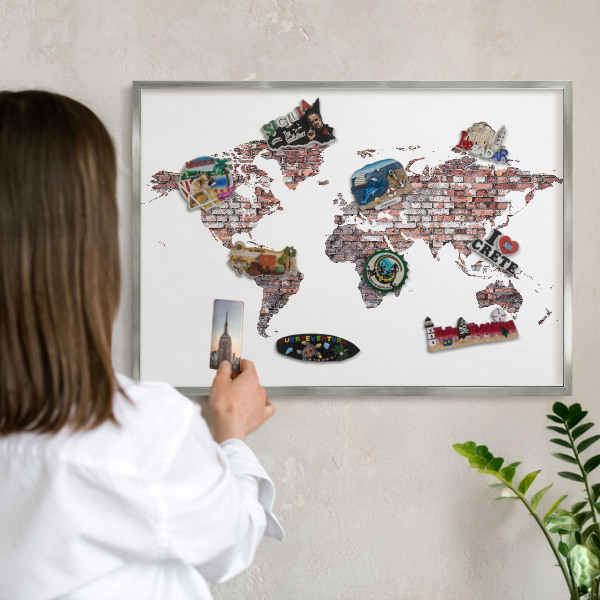 Tableau magnétique décoratif avec cadre argenté Le monde de briques