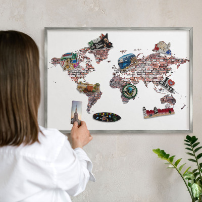 Tableau magnétique décoratif avec cadre argenté Le monde de briques