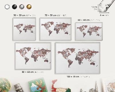 Tableau magnétique décoratif avec cadre argenté Le monde de briques