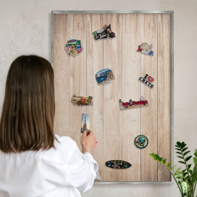 Tableau pour collection d'aimants cadre argenté Planches de bois