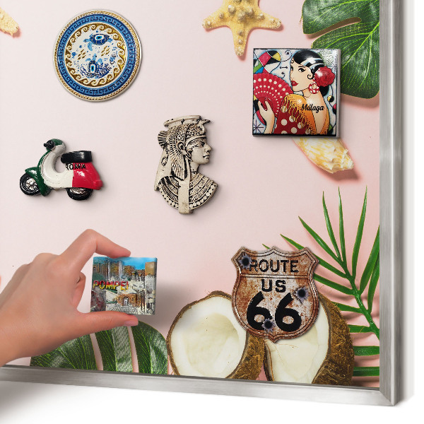 Tableau magnétique décoratif avec cadre argenté Vacances tropicales